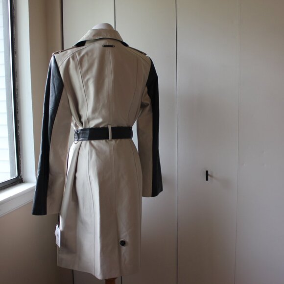 NWT Calvin Klein Trench Coat with Vegan Leather Contrast – Size L, Belted - Picture 15 of 16